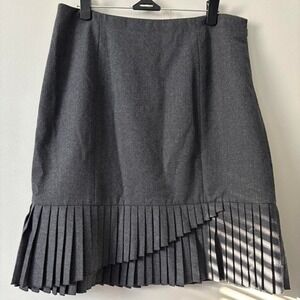 Vintage Grunge Wool Preppy Ruffle Gray Grey Goth Street Style Midi Skirt -Medium